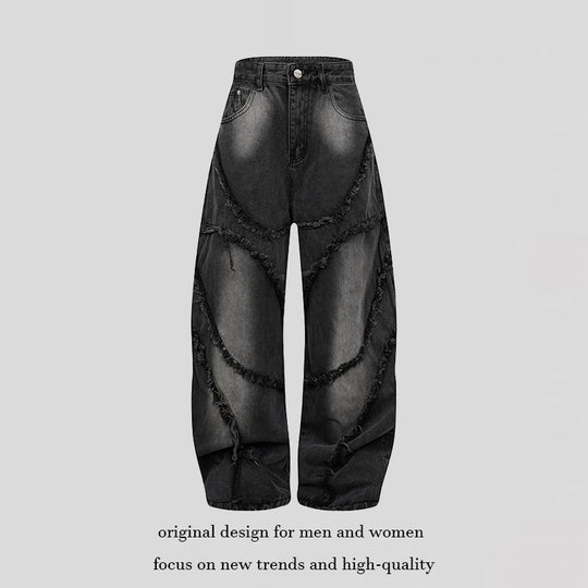 Damen Baggy-Jeans mit hohem Bund, ballonförmiger Weite und ausgefransten Patchnähten Shop Nory