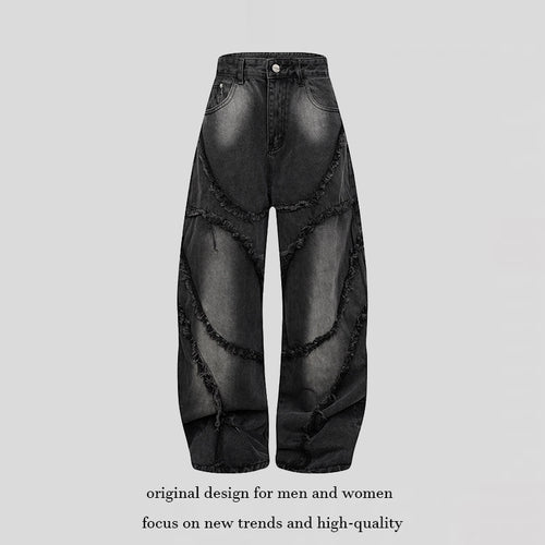 Damen Baggy-Jeans mit hohem Bund, ballonförmiger Weite und ausgefransten Patchnähten Shop Nory