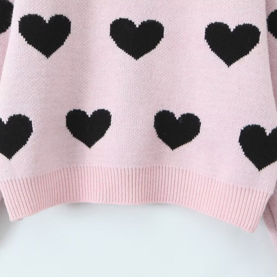 Damen Herz-Intarsien-Pullover mit Rundhalsausschnitt und legerer Passform Shop Nory