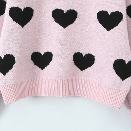 Damen Herz-Intarsien-Pullover mit Rundhalsausschnitt und legerer Passform Shop Nory