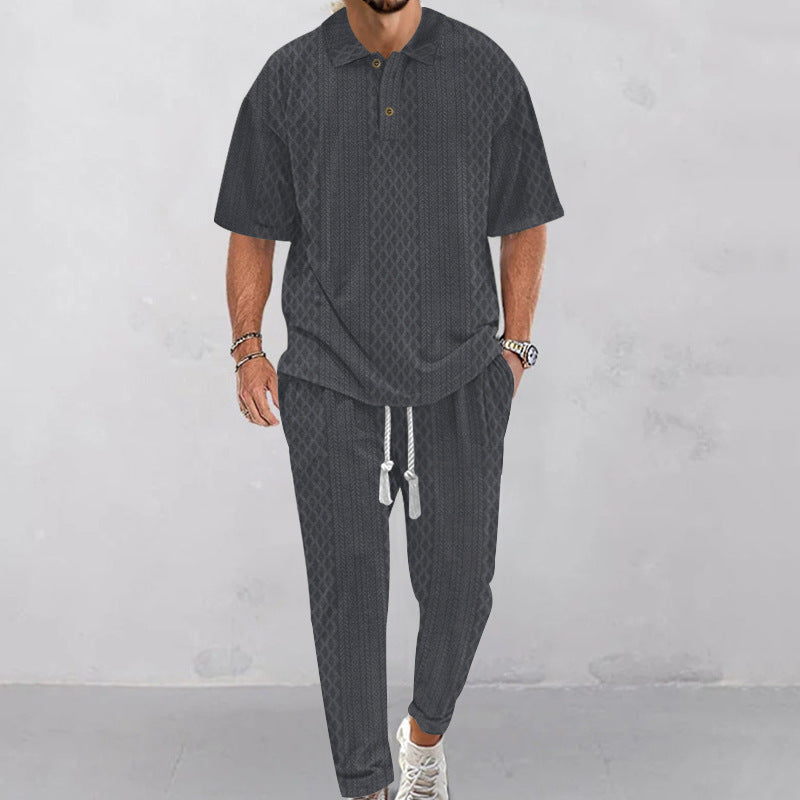 Herren gestricktes Freizeit-Set mit Polokragen und Tunnelzug-Jogginghose Shop Nory