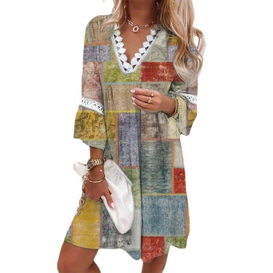 Damen Blumiges Tunika-Kleid mit Spitzenakzenten