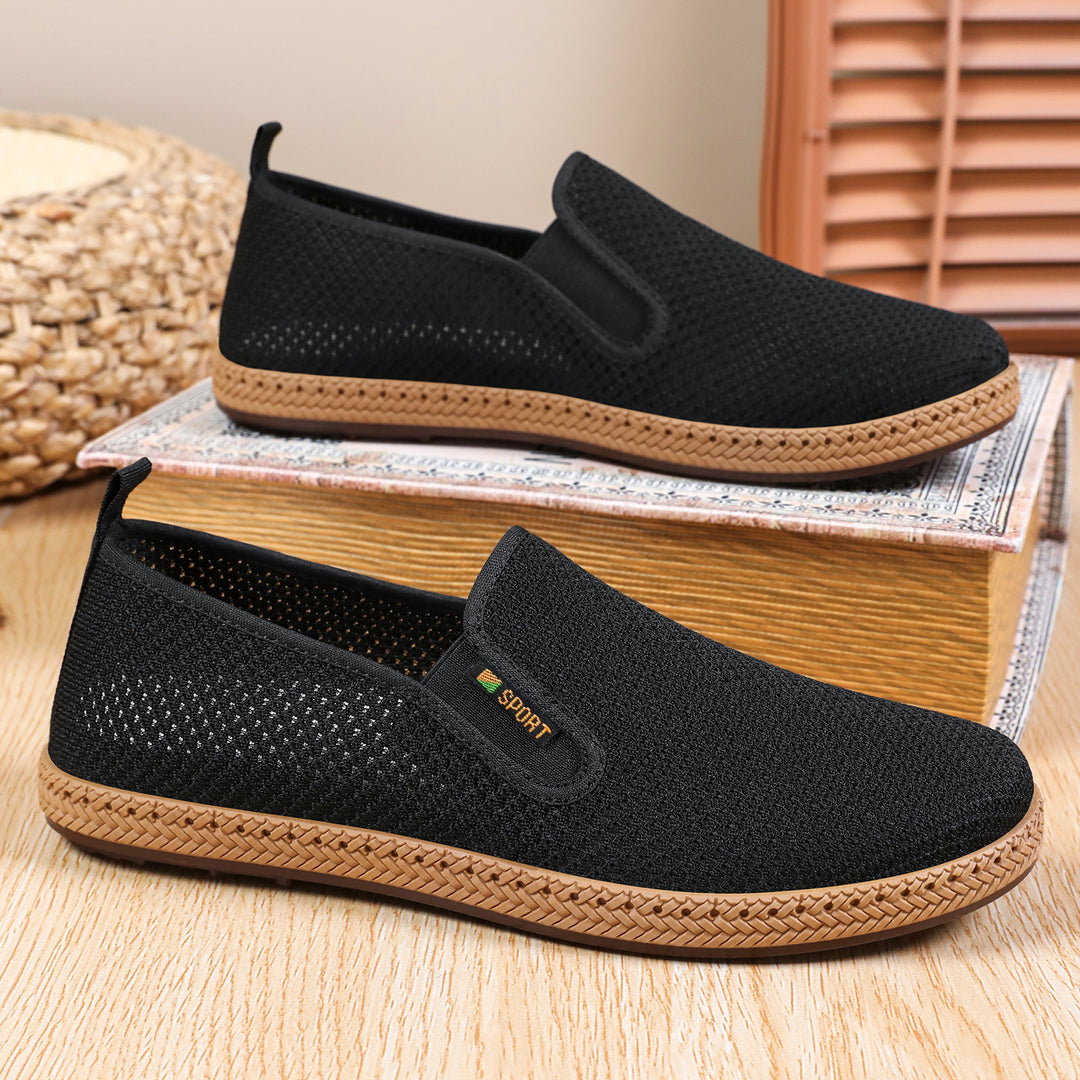Herren nan atmungsaktiver Strick-Slip-On Loafer mit elastischem Einstieg, geflochtener Dekor-Sohle und gepolstertem Komfortfußbett Shop Nory