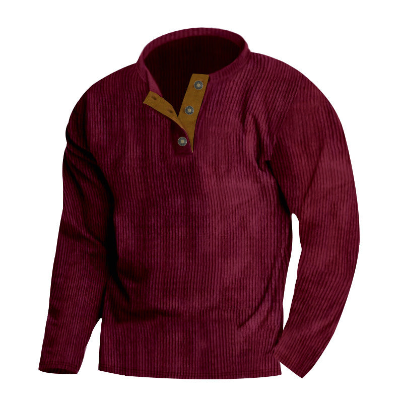 Herren nan gerippter Henley-Pullover mit kurzem Knopfkragen und kontrastierter Veloursbesatz Shop Nory