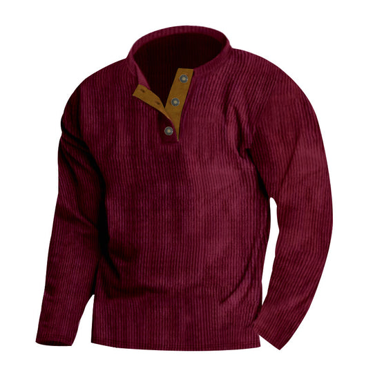 Herren nan gerippter Henley-Pullover mit kurzem Knopfkragen und kontrastierter Veloursbesatz Shop Nory