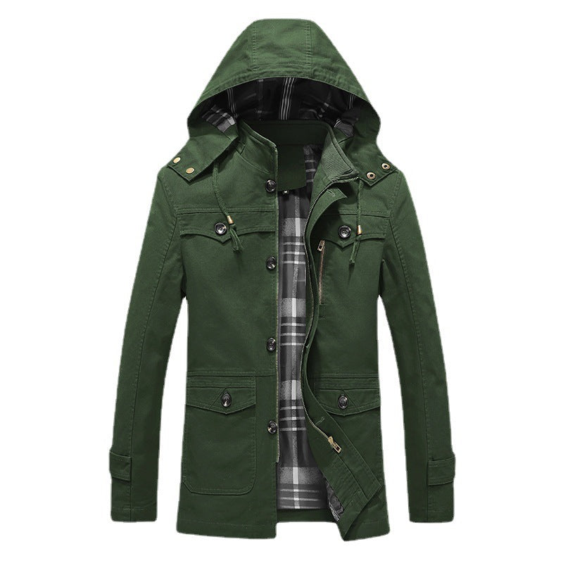 Herren Canvas-Parka mit gefütterter Kapuze, kariertem Innenfutter und Multifunktions-Außentaschen Shop Nory