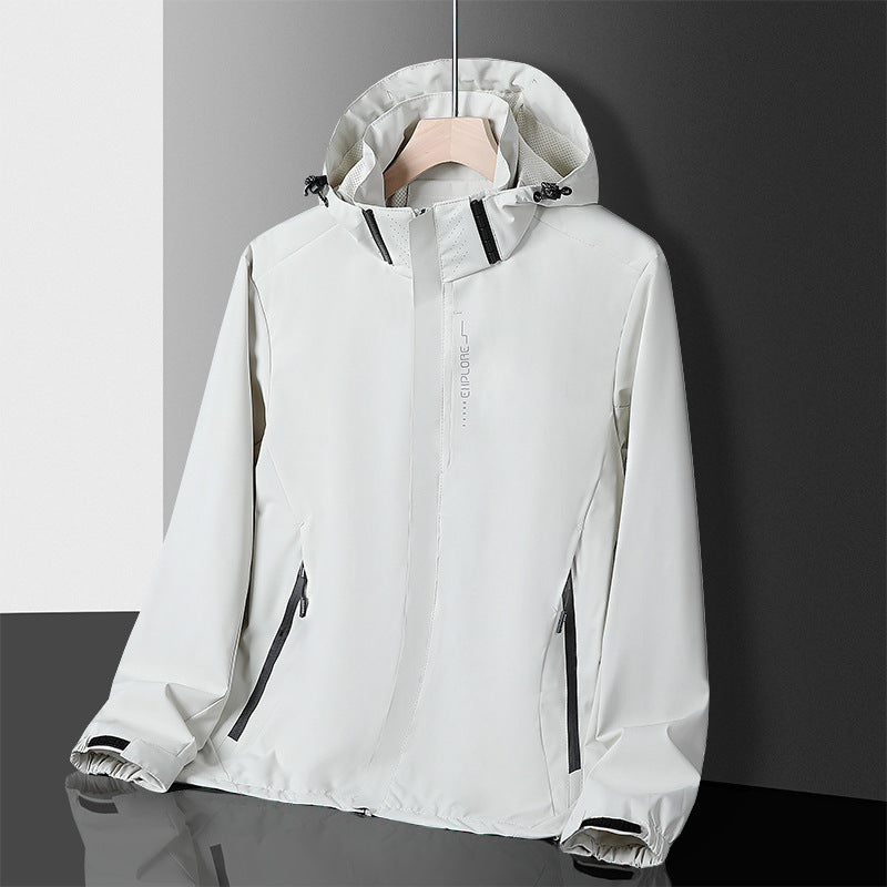 Herren leichter wasserdichter Softshell‑Hoodie mit Kapuze und Tarn‑Hex‑Alloverprint Shop Nory