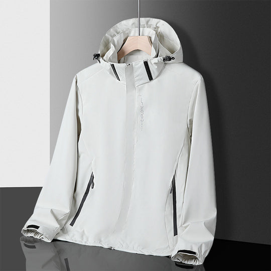 Herren leichter wasserdichter Softshell‑Hoodie mit Kapuze und Tarn‑Hex‑Alloverprint Shop Nory