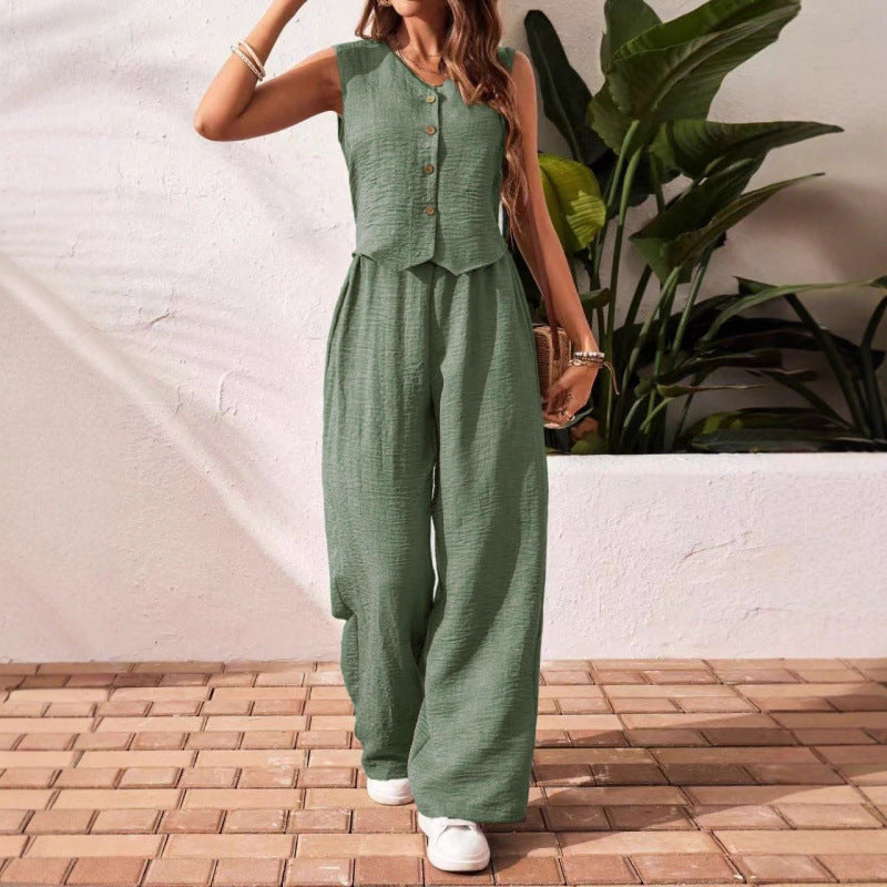 Damen Zweiteiler Strukturierte Bluse &amp; Weite Palazzo-Hose