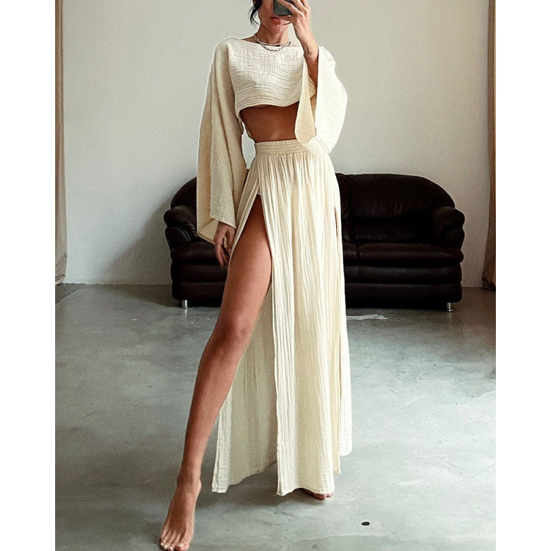 Damen Zweiteiliges Maxikleid mit Off-Shoulder-Design und Schlitz