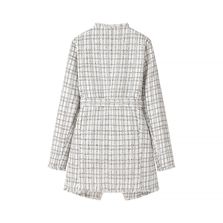 Damen Taillierter Bouclé-Kurzmantel mit Schalkragen und Bindegürtel Shop Nory