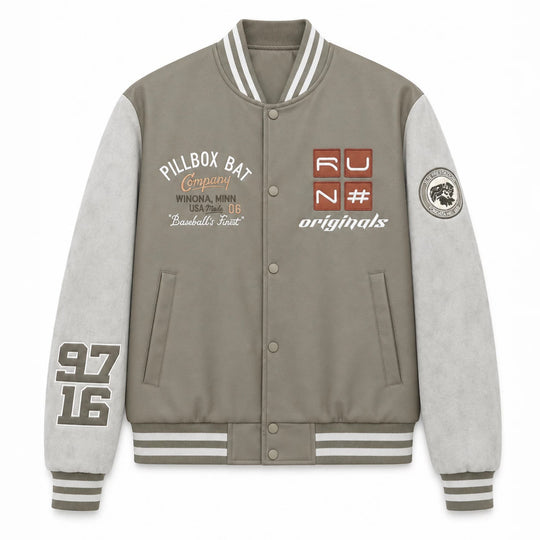 Herren Varsity-Bomberjacke im Retro-College-Stil mit Kunstlederkörper und Kontrastärmeln Shop Nory
