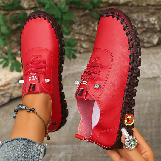 Damen Freizeit-Leder-Sneaker mit elastischen Schnürsenkeln und rutschfester Sohle