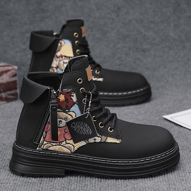 Damen modische Schnürboots mit seitlichem Reißverschluss und farbigen Akzenten Shopnory