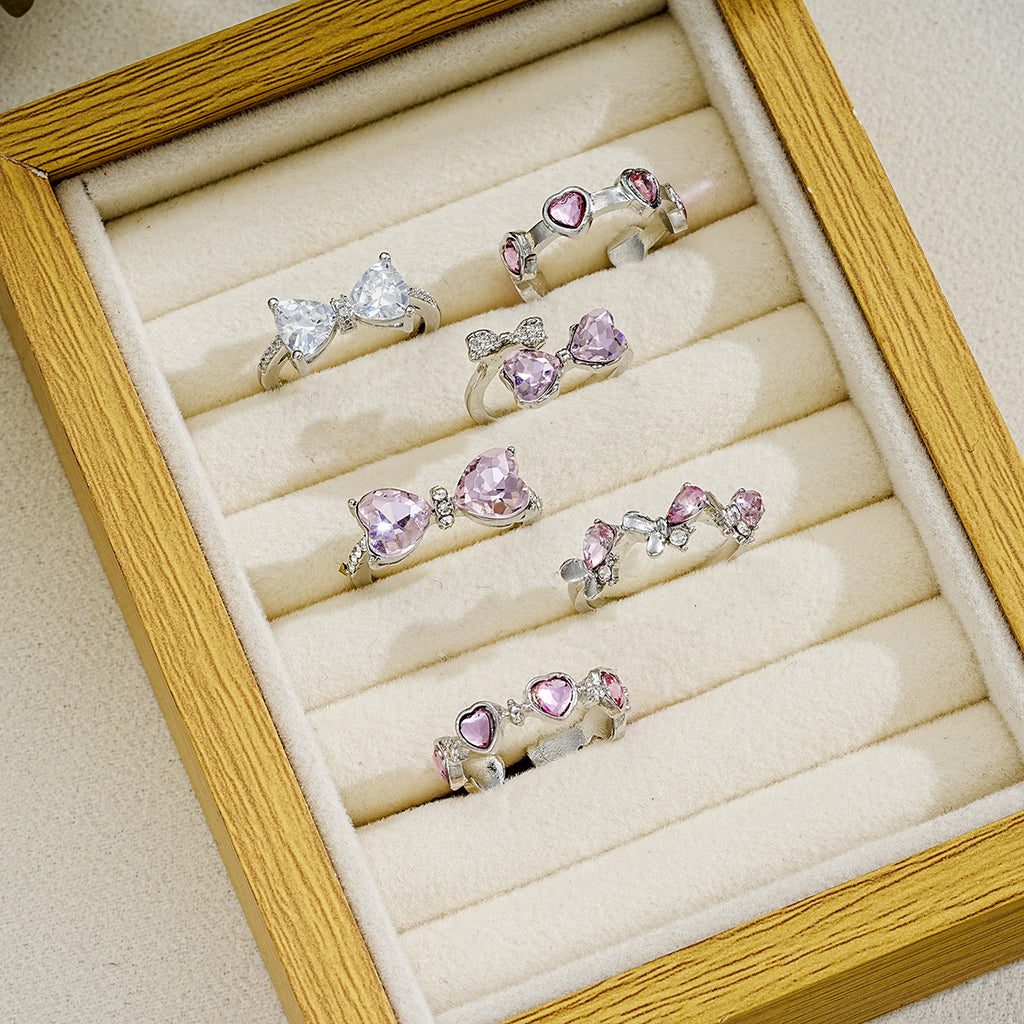 Damen Ring-Set mit kunstvollen Herzmotiven und funkelnden Zirkonia Shop Nory
