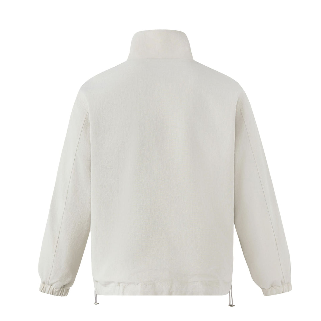 Unisex Kurz geschnittene strukturierte Boxy‑Blousonjacke mit hohem Stehkragen und Druckknopf‑Pattentaschen Shop Nory