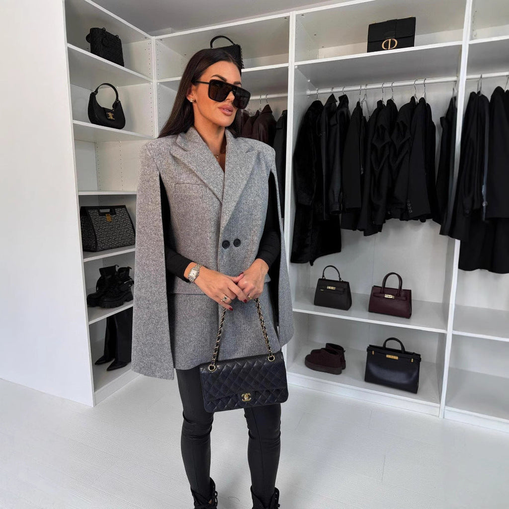 Damen modischer Cape-Blazer mit doppelter Knopfleiste
