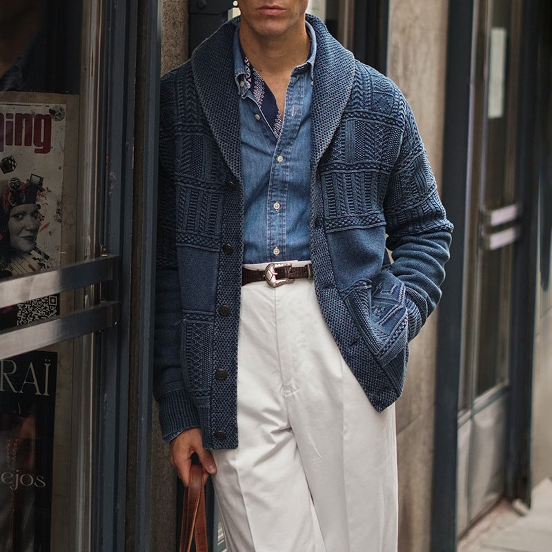 Herren Gestrickter Schalkragen-Cardigan mit Strukturstrick und aufgesetzten Taschen Shop Nory