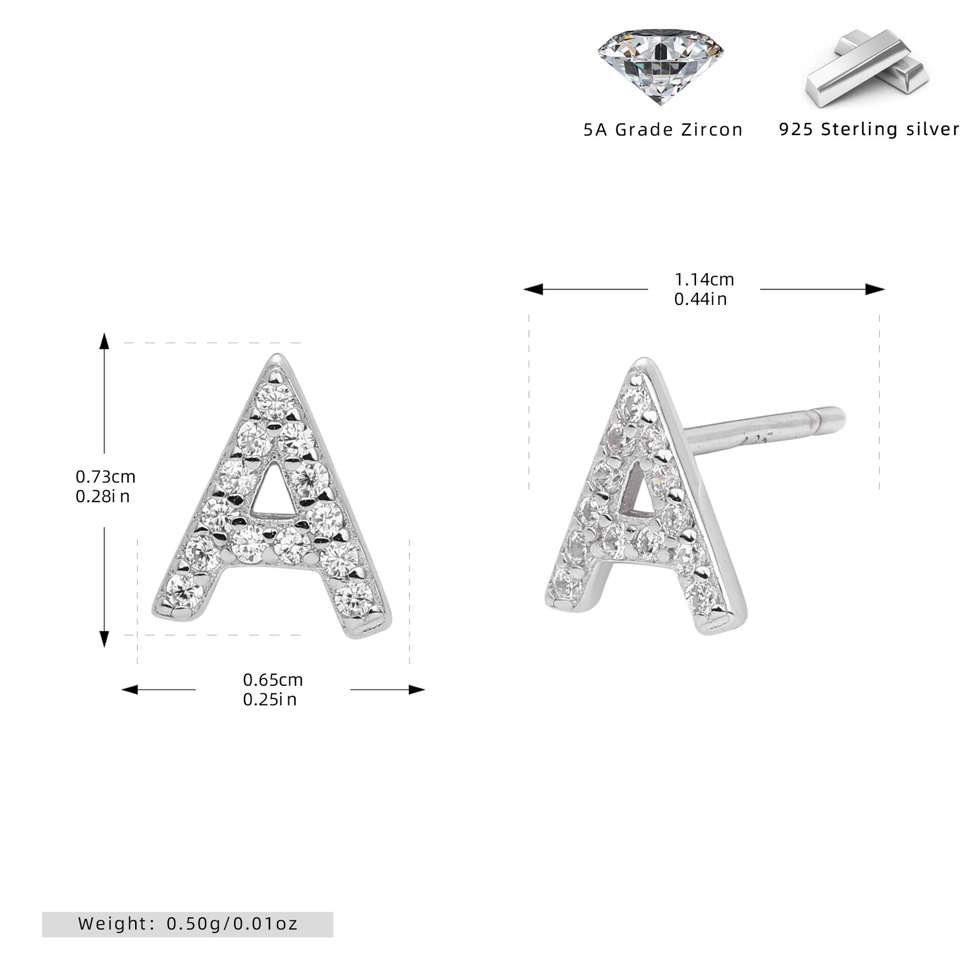 Damen Ohrstecker aus 925 Sterling Silber mit luxuriösem Zirkonbuchstaben R Shop Nory