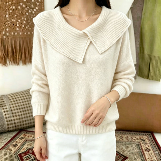 Damen Pullover mit übergroßem Matrosenkragen und Perlenbesatz Shop Nory
