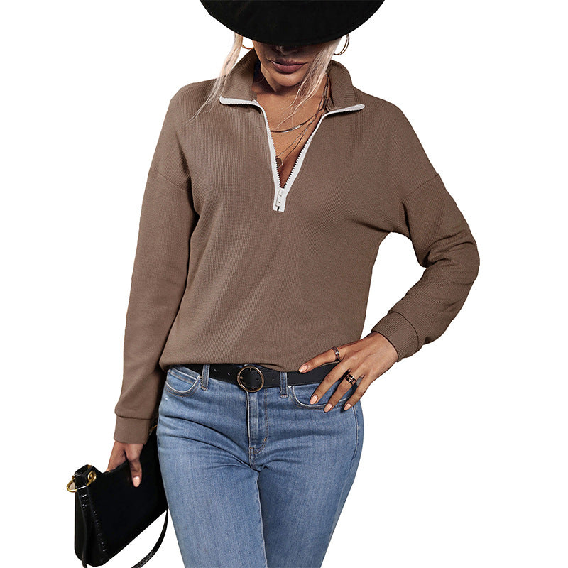 Damen Feinstrick-Polo-Pullover mit halbem Reißverschluss und lässiger Passform Shop Nory