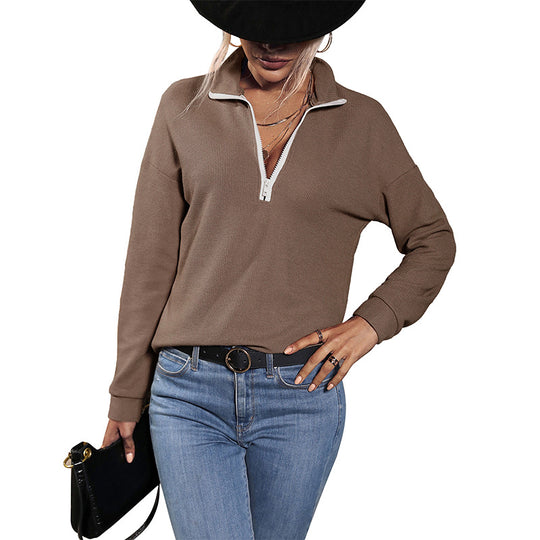 Damen Feinstrick-Polo-Pullover mit halbem Reißverschluss und lässiger Passform Shop Nory