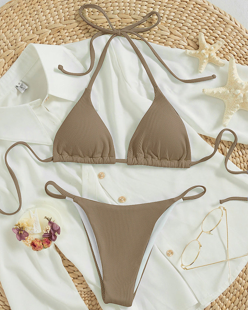 Damen Triangel-Bikini mit verstellbaren Bändern und rippierter Textur