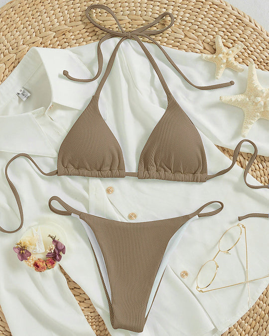 Damen Triangel-Bikini mit verstellbaren Bändern und rippierter Textur