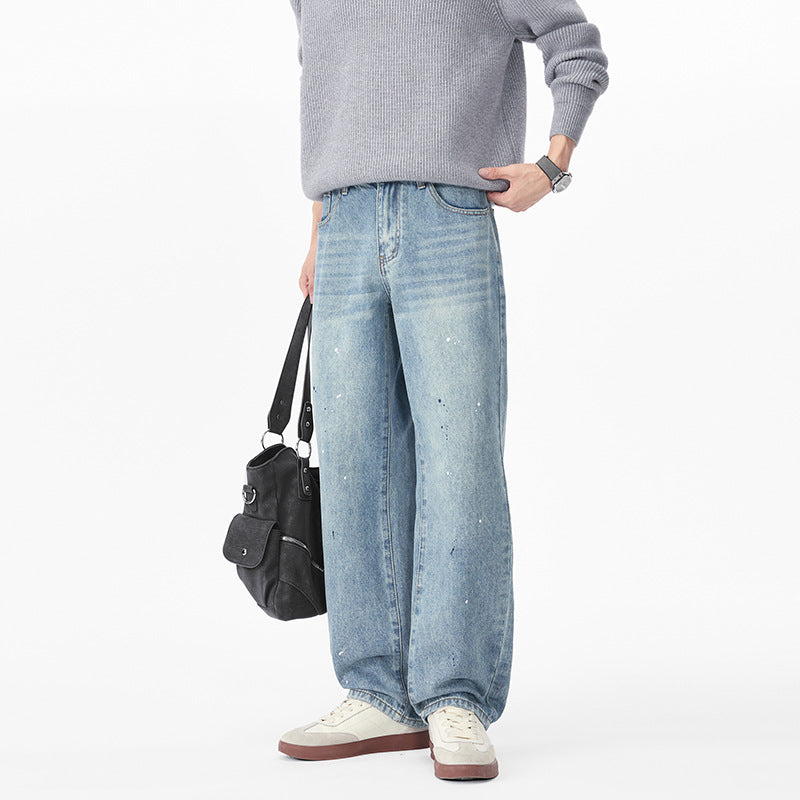 Herren Relaxed-Fit Denimhose mit Paint-Splatter und geradem Bein Shop Nory