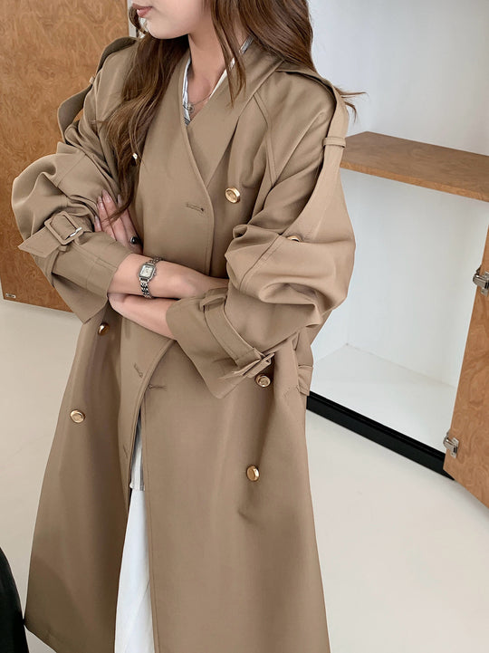 Damen Lang geschnittener Trenchcoat mit doppelreihiger Knopfleiste und verstellbaren Ärmelriegeln Shop Nory