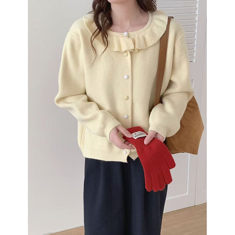 Damen Kuschelige Strickjacke mit Rüschendetail Shop Nory