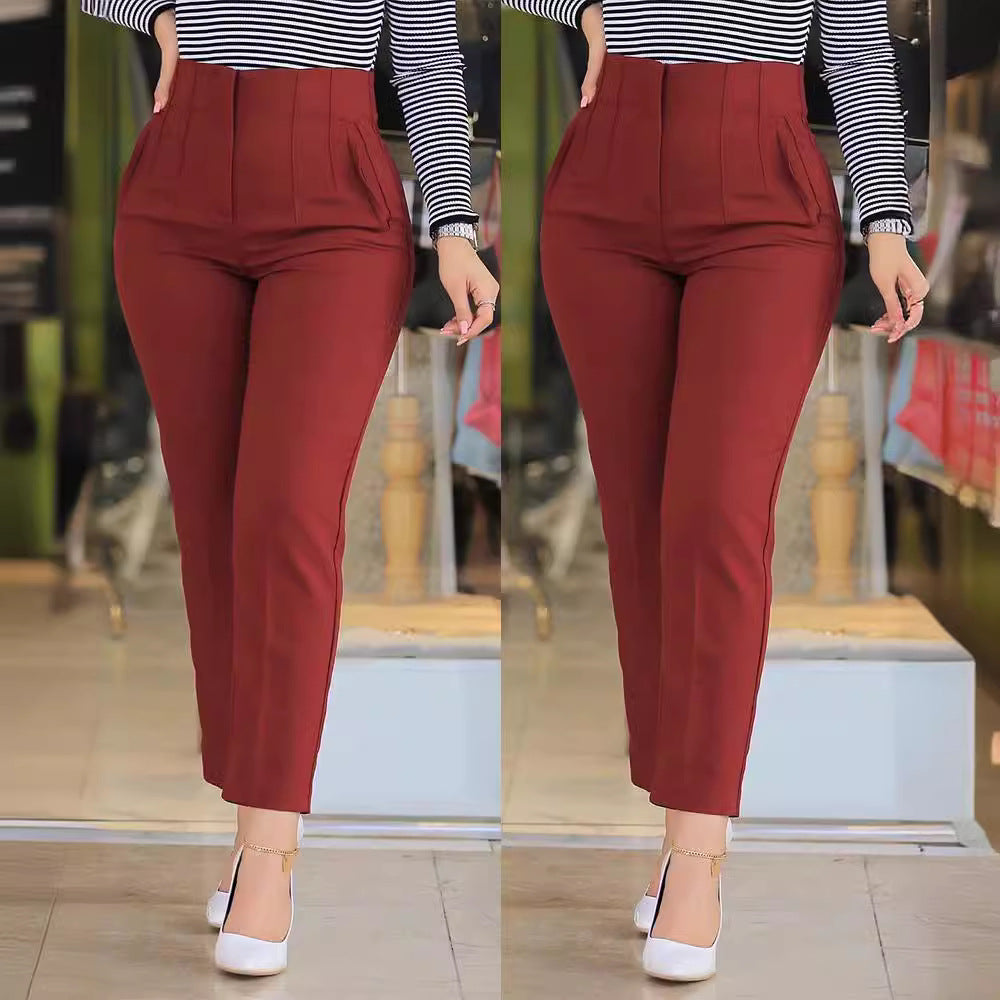 Damen Hochtaillierte Slim-Fit Bügelfalten-Hose mit geradem Bein Shop Nory