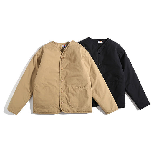 Unisex Leichte gesteppte Rundhals-Übergangsjacke mit Knopfleiste und aufgesetzten Taschen Shop Nory
