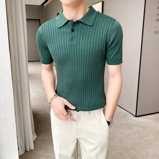 Herren Modisches Kurzarm-Polohemd mit Rippenstruktur Shop Nory