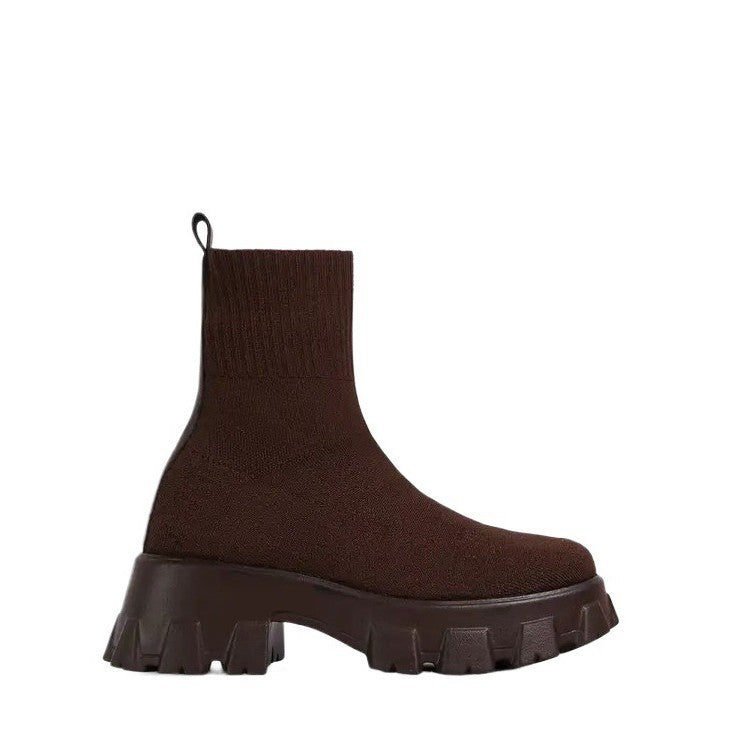 Damen trendige Stiefel mit hohem Schaft und robustem Plateau