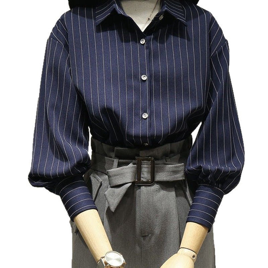 Damen Modische Bluse mit weitem Ärmel und Streifen Shop Nory