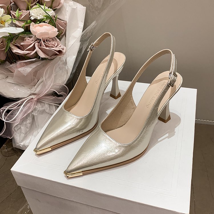 Damen elegante Slingback-Pumps mit spitzer Kappe und glänzender Oberfläche