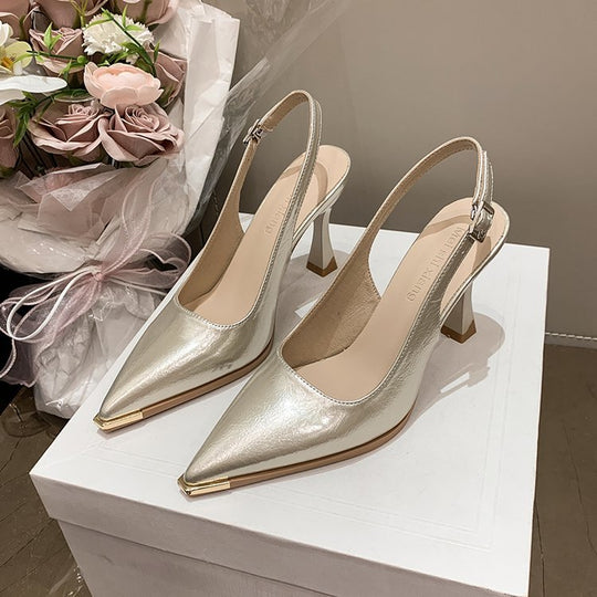 Damen elegante Slingback-Pumps mit spitzer Kappe und glänzender Oberfläche