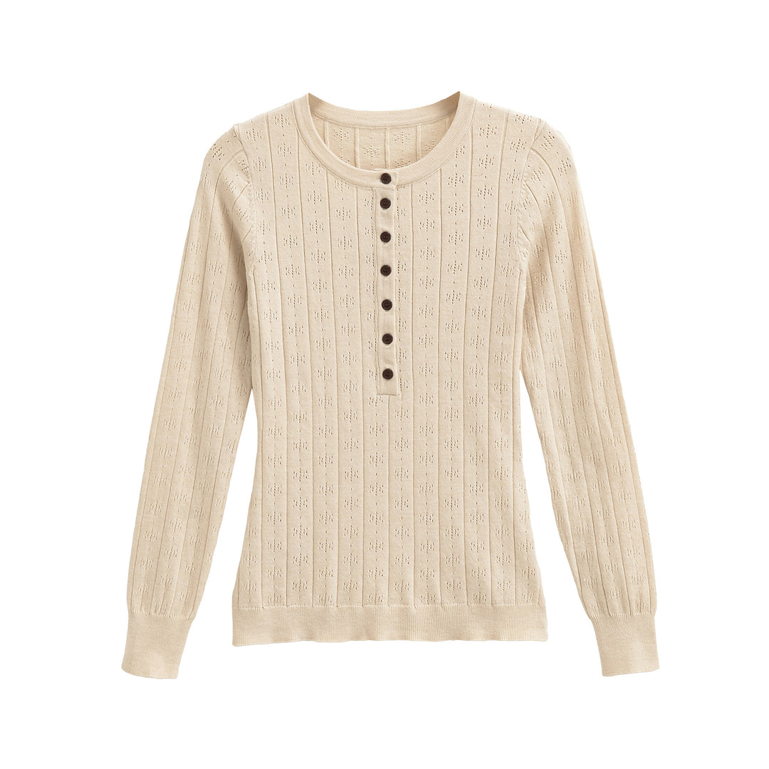 Damen Feinstrick-Longsleeve mit Knopfleiste und Strukturstrick Shop Nory
