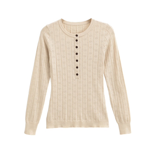 Damen Feinstrick-Longsleeve mit Knopfleiste und Strukturstrick Shop Nory