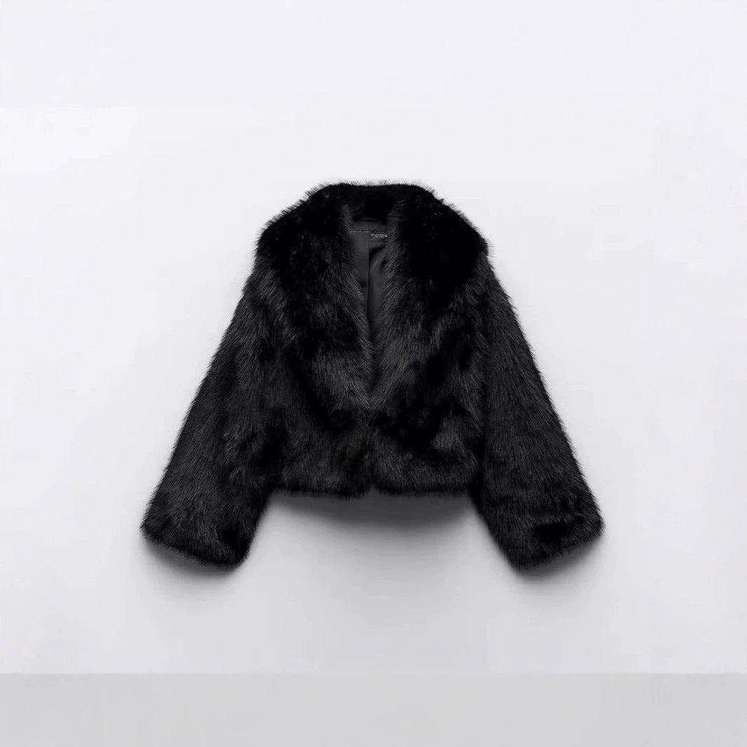 Damen Kurzer Cropped-Kunstpelzblouson mit voluminösem Schalkragen und weicher Innenfütterung Shop Nory