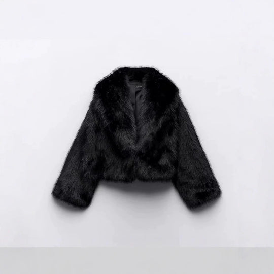 Damen Kurzer Cropped-Kunstpelzblouson mit voluminösem Schalkragen und weicher Innenfütterung Shop Nory