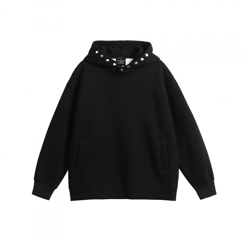 Unisex Oversize-Kapuzenpullover aus melierter Baumwollmischung mit Nietenbesatz und Teilungsnähten Shop Nory