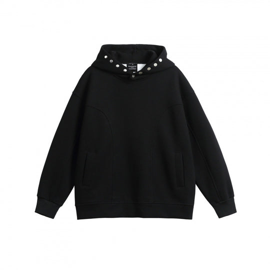 Unisex Oversize-Kapuzenpullover aus melierter Baumwollmischung mit Nietenbesatz und Teilungsnähten Shop Nory
