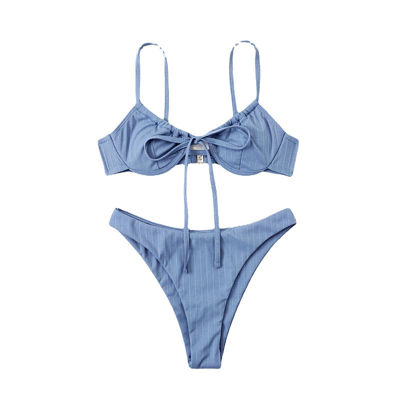 Damen Push-Up Bikini mit verstellbaren Trägern und raffinierten Schnürdetails Shopnory