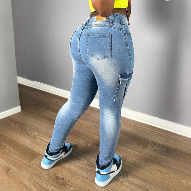 Damen Hochtaillierte stretchige Cargo-Skinny-Jeans mit Tunnelzugbund Shop Nory