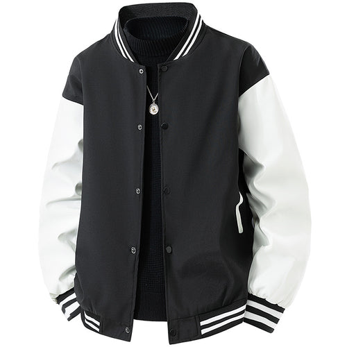 Herren College-Bomberjacke im Retro-Varsity-Design mit Druckknopffront, kontrastärmeln und gerippten Streifenbündchen Shop Nory