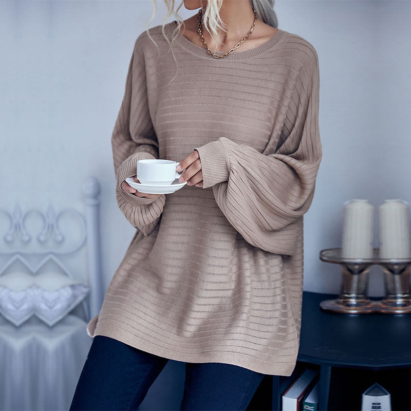 Damen Oversize-Feinstrickpullover mit horizontalem Rippdetail und Rundhalsausschnitt Shop Nory