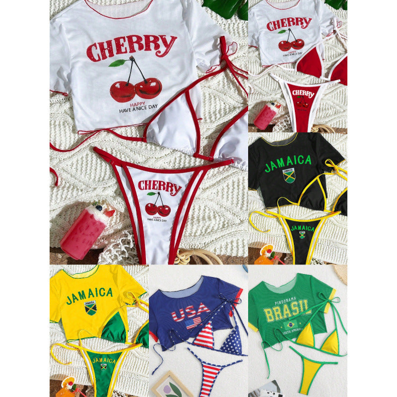 Damen Crop-Top Bikini-Set mit sportlichem Schnitt und Brasil-Print