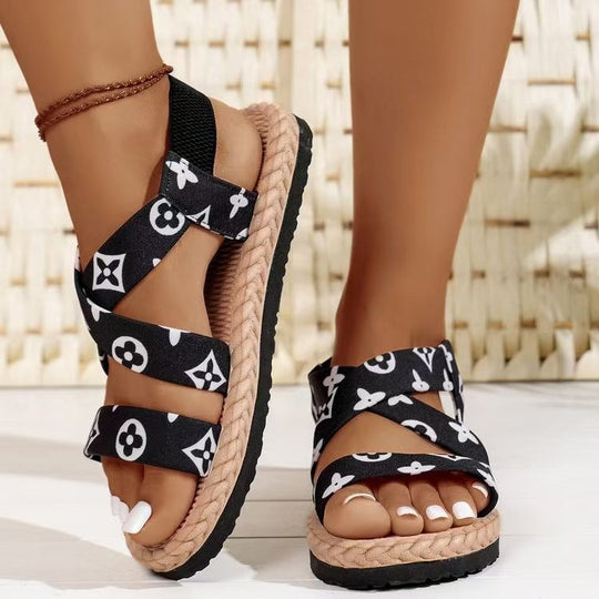 Damen Strand-Sandalen mit elastischen Querriemen und komfortabler Sohle